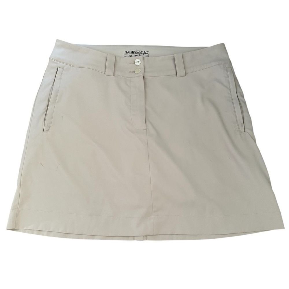 Nike Beige Golf Skort ~ 2 button zipped closure ~ side and back pockets ~ size M - Picture 1 of 12